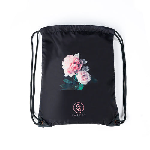 "Eye-Catching Pink Rosy Flower Print Drawstring Backpack for Your Next Adventure''