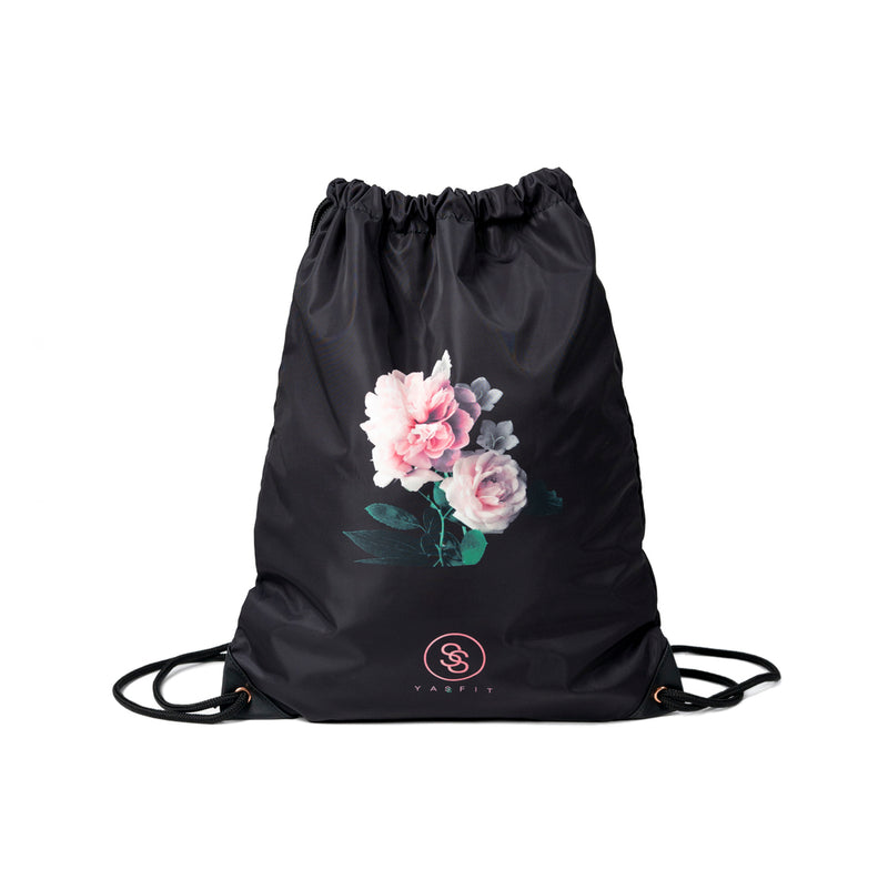 "Eye-Catching Pink Rosy Flower Print Drawstring Backpack for Your Next Adventure''