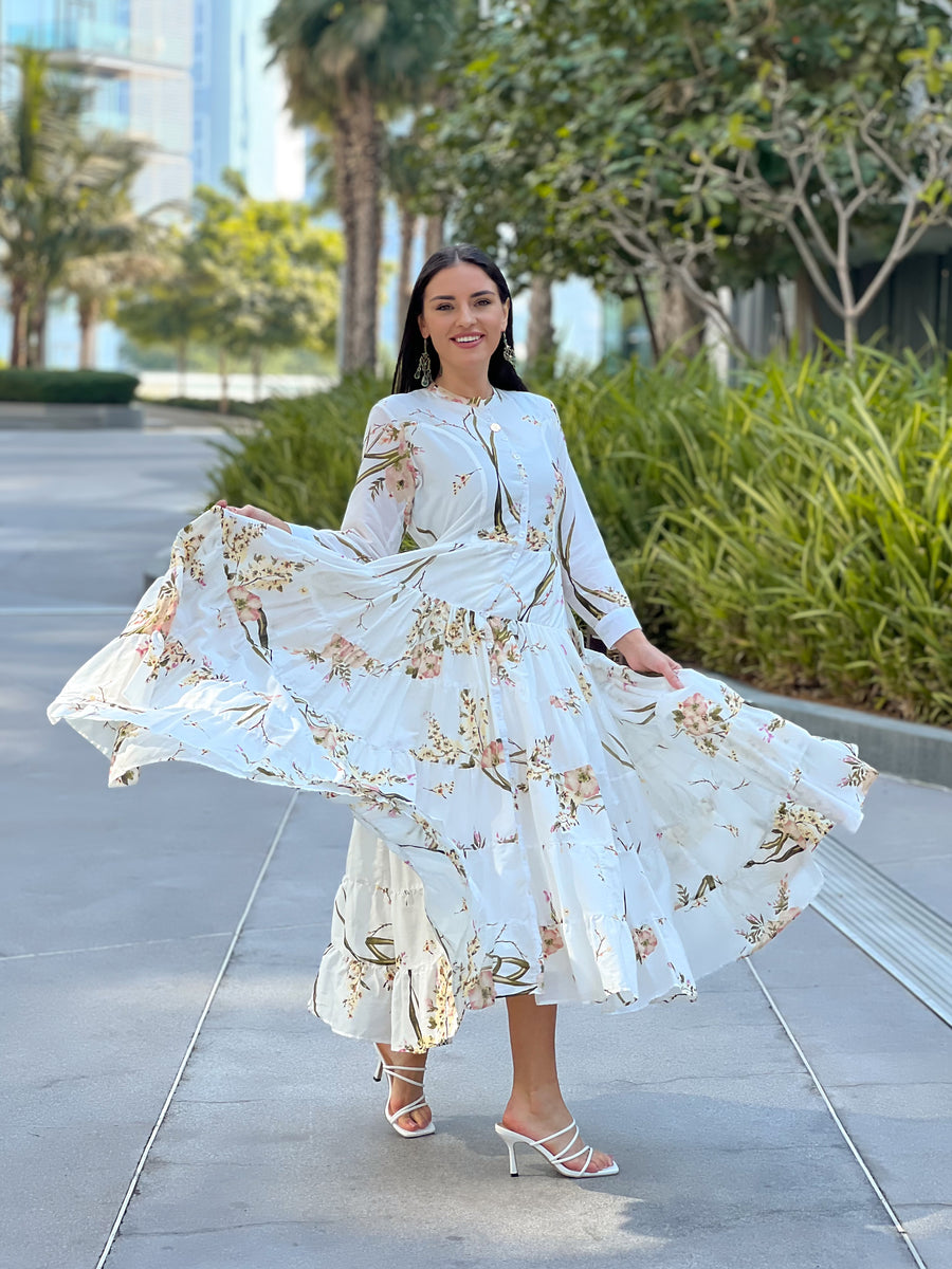 green emerald velvet dress Cream Flutter Sleeve Floral Flowy Maxi Dress – Aquarius Brand