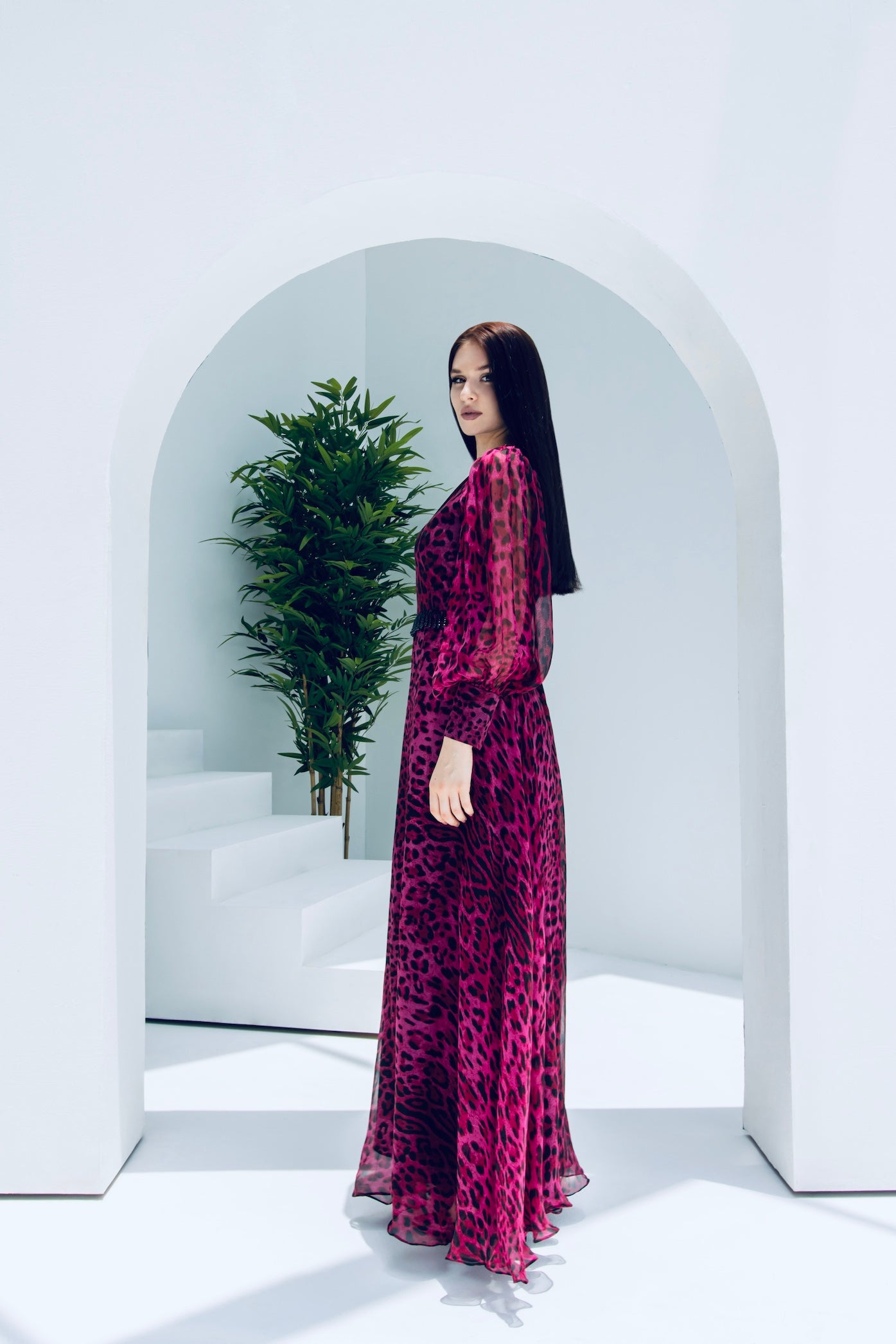 georgette maxi dress with sleeves Pink layered Georgette Maxi Dress XXL
