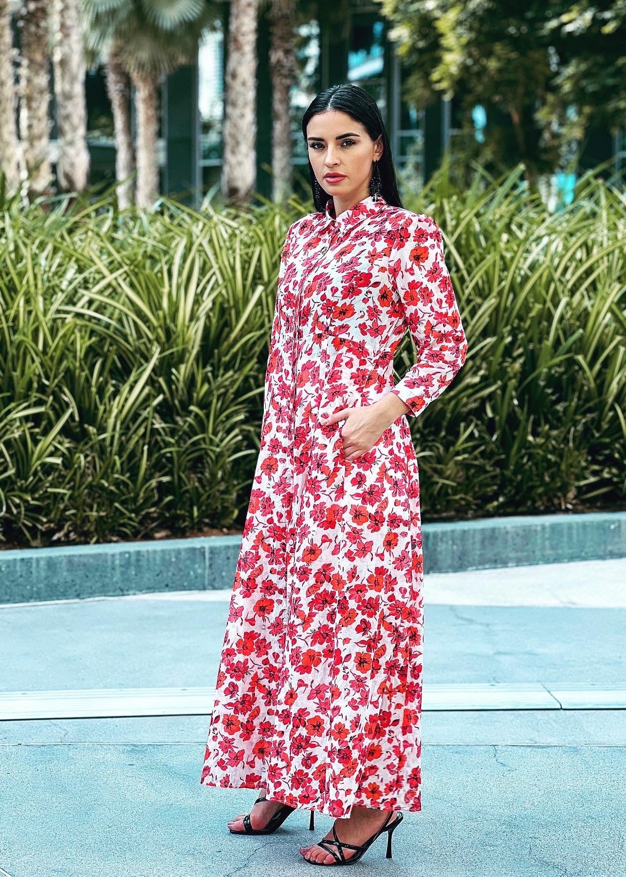 print long collar shirt dress Sample Perfee Printed Tie Front Collared Neck Slit Shirt Dress