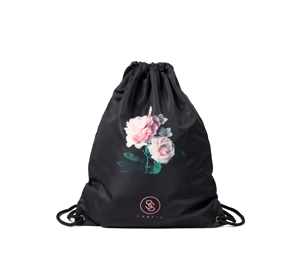 "Eye-Catching Pink Rosy Flower Print Drawstring Backpack for Your Next Adventure''