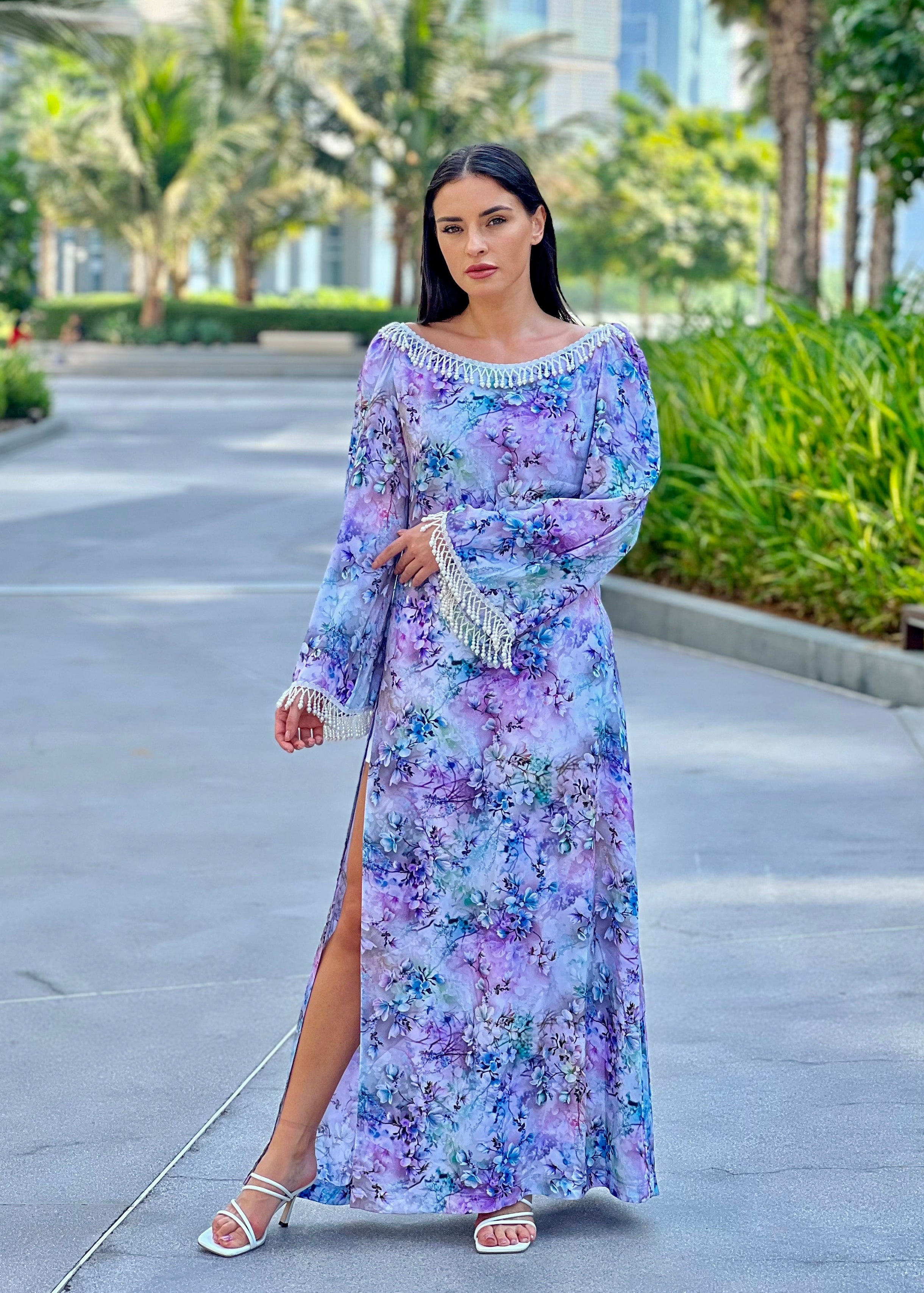Lavender Blossom Viscose Maxi Dress SYFASHION Lavender Blossom Viscose Maxi Dress SYFASHION